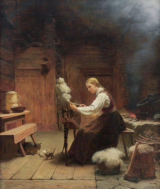 Knud Bergslien-At the spinning wheel